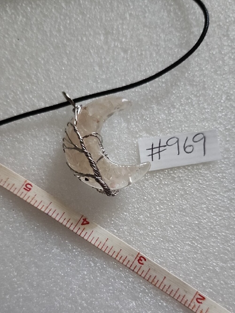 Hand Crafted Crescent Crystal Pendant Necklace - Clear - Picture 7 of 9